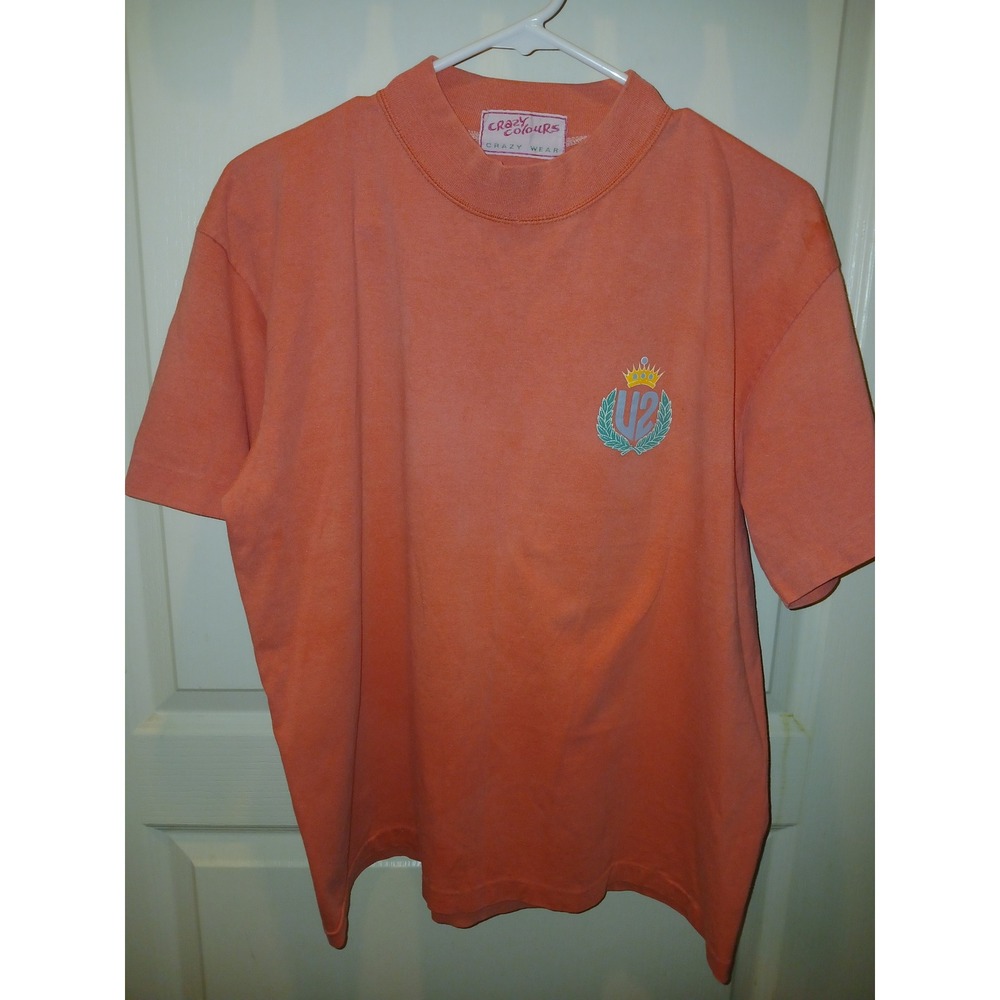 Vintage 90s Crazy Colours Crazy Wear U2 Crest Single Stitch Mock Neck Tee